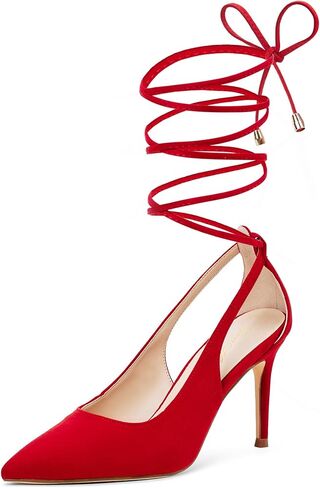 GENSHUO Lace Up Pumps for Women Strappy High Heels Sexy Pointed Closed Toe Shoes 3 Inch Stiletto Heels Suede Dress Party Wedding Shoes in Kuwait