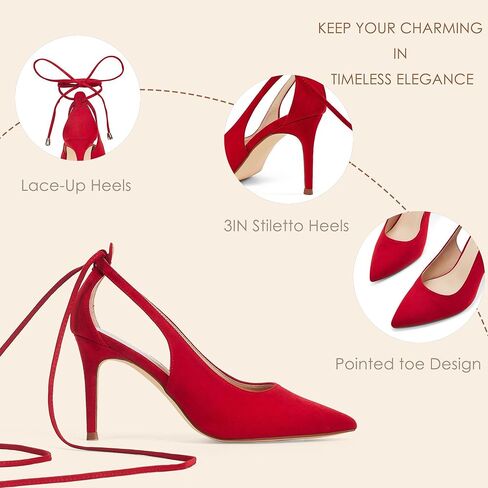 GENSHUO Lace Up Pumps for Women Strappy High Heels Sexy Pointed Closed Toe Shoes 3 Inch Stiletto Heels Suede Dress Party Wedding Shoes in Kuwait