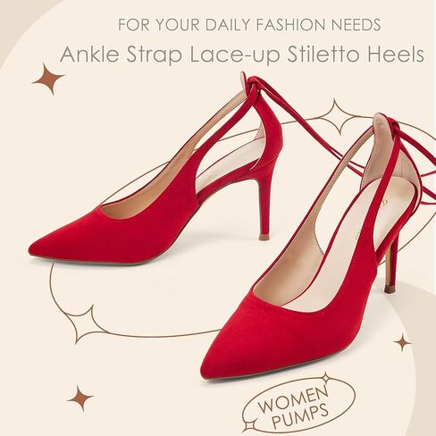 GENSHUO Lace Up Pumps for Women Strappy High Heels Sexy Pointed Closed Toe Shoes 3 Inch Stiletto Heels Suede Dress Party Wedding Shoes in Kuwait