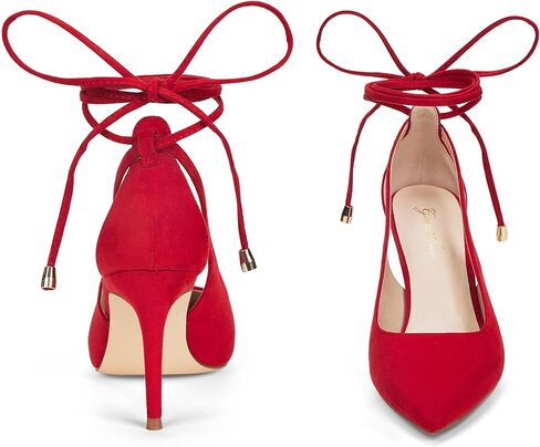GENSHUO Lace Up Pumps for Women Strappy High Heels Sexy Pointed Closed Toe Shoes 3 Inch Stiletto Heels Suede Dress Party Wedding Shoes in Kuwait