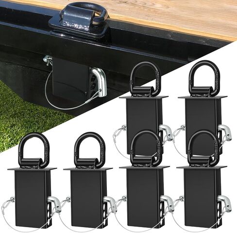6 Packs Stake Pocket D Ring, Heavy Duty Trailer D Ring Tie Down Anchors, Adjustable with Anti-Loss Cord 16200lbs Load Trailer Accessories Utility for Flatbed Cargo Truck, Black in Saudi Arabia