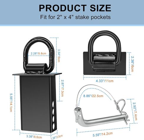 6 Packs Stake Pocket D Ring, Heavy Duty Trailer D Ring Tie Down Anchors, Adjustable with Anti-Loss Cord 16200lbs Load Trailer Accessories Utility for Flatbed Cargo Truck, Black in Saudi Arabia