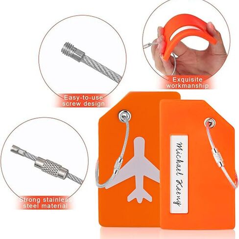 Luggage Tags for Suitcases with Name Id Card, Silicone Backpacks Handbags Tag with Stainless Steel Rings, Orange in Kuwait