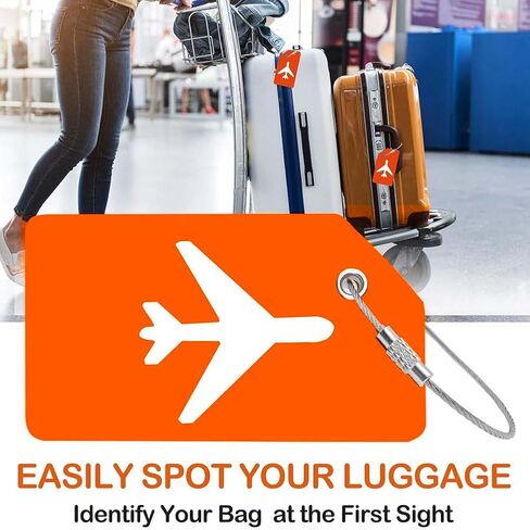 Luggage Tags for Suitcases with Name Id Card, Silicone Backpacks Handbags Tag with Stainless Steel Rings, Orange in Kuwait