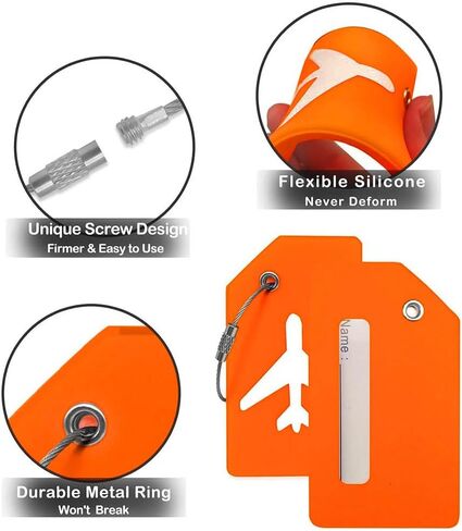 Luggage Tags for Suitcases with Name Id Card, Silicone Backpacks Handbags Tag with Stainless Steel Rings, Orange in Kuwait