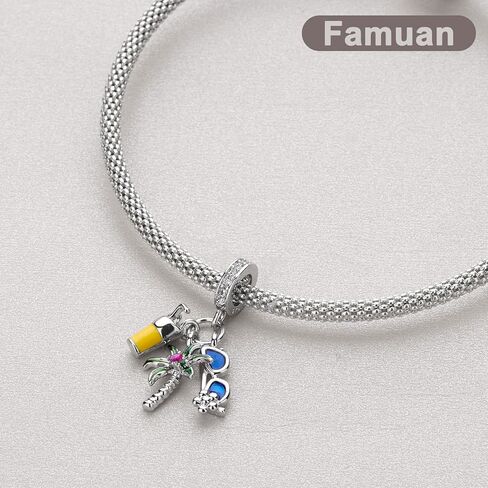 مجوهرات المحيط سحر 925 الفضة الاسترليني طيور البطريق البحر السلاحف اللؤلؤ أشجار جوز الهند المراسي قلادة الخرز للنساء تناسب أساور الصيف عيد الميلاد عيد الميلاد للحفيدات in Kuwait