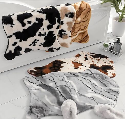 سجادة حمام لطيفة على شكل بقرة بيضاء وبيضاء، فراء أرنب صناعي غير قابل للانزلاق من الألياف الدقيقة الماصة للماء، سجاد حمام ناعم منفوش، قابل للغسل لديكور المنزل وغرفة المعيشة، سجادة قطيفة ناعمة مقاس 23.6 × 35.4 بوصة in Kuwait