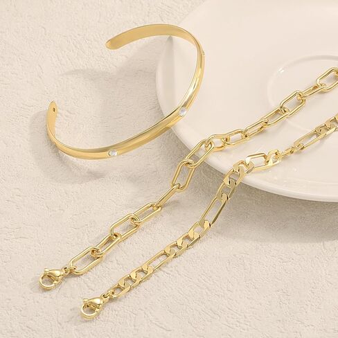 Gold Bracelets for Women Trendy,Stackable 14k Gold Plated Bangle Bracelets Set Waterproof Cuban Link Diamond Beaded Chain Paperclip Chain Bracelets Simple Fashion Jewelry Gifts for Women in Saudi Arabia
