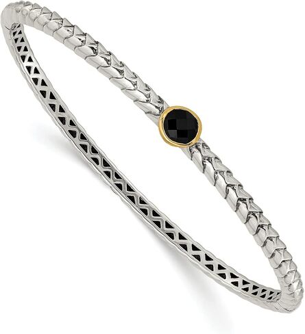 سوار Lex & Lu من الذهب الأصفر عيار 14 قيراط مع الفضة الإسترليني العتيقة مقاس 6 ملم من العقيق اليماني in Kuwait