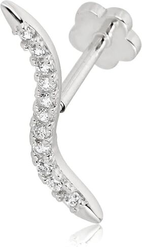 AVORA 14K Gold Simulated Diamond CZ "S" Curved Bar Cartilage Piercing Flat Back Earring Body Jewelry (18 Gauge) in Saudi Arabia