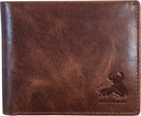 BULL GUARD Mens RFID Blocking Bifold Wallet Soft Genuine Leather Brown Western | Secure and Durable Extra Capacity Billfold with 11 Credit Cards, Flip Up ID in Kuwait