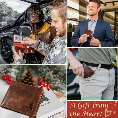 BULL GUARD Mens RFID Blocking Bifold Wallet Soft Genuine Leather Brown Western | Secure and Durable Extra Capacity Billfold with 11 Credit Cards, Flip Up ID in Kuwait