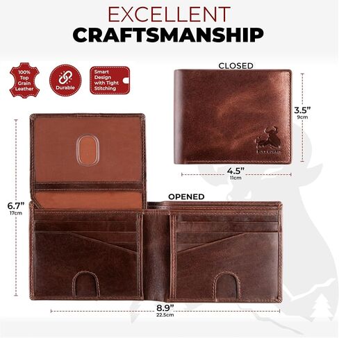 BULL GUARD Mens RFID Blocking Bifold Wallet Soft Genuine Leather Brown Western | Secure and Durable Extra Capacity Billfold with 11 Credit Cards, Flip Up ID in Kuwait