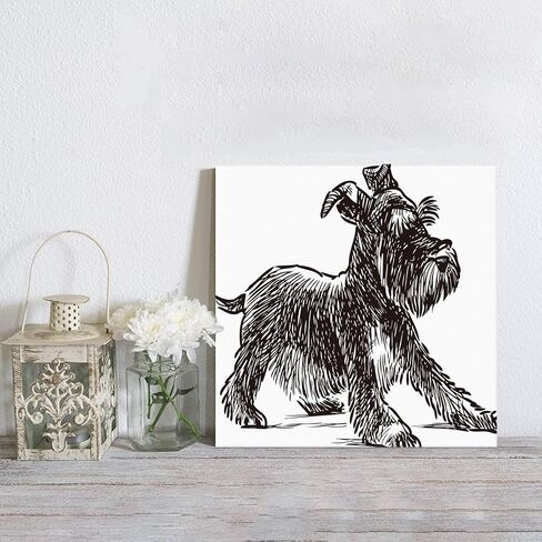Dog Wall Art, Puppy Canvas Wall Art, Framed Wall Art for Living Room Decor Bedroom Decor, Canvas Prints 12"x12" Wall Decor, Bathroom Decor Wall Art, Black and White Wall Art, Paintings Ready to Hang in Saudi Arabia
