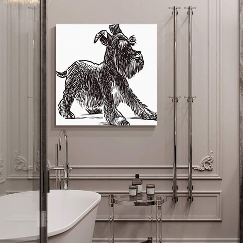 Dog Wall Art, Puppy Canvas Wall Art, Framed Wall Art for Living Room Decor Bedroom Decor, Canvas Prints 12"x12" Wall Decor, Bathroom Decor Wall Art, Black and White Wall Art, Paintings Ready to Hang in Saudi Arabia