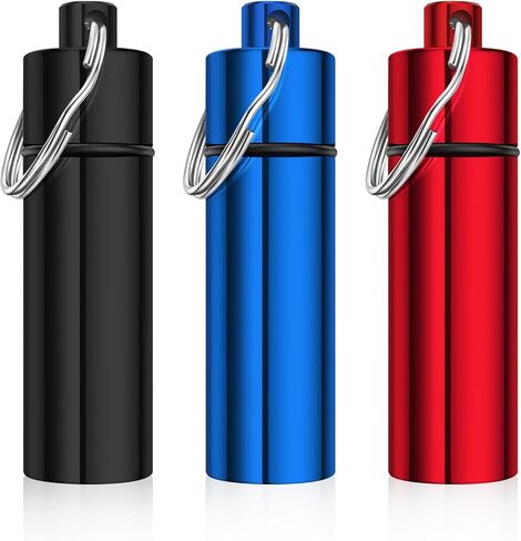 3 قطع حقيبة تنظيم حبوب الدواء للسفر مع سلسلة مفاتيح حامل حبوب للمحفظة وحقيبة حبوب الجيب للرجال، مناسبة للتخييم في الهواء الطلق والسفر (أسود، فضي، أحمر) in Kuwait