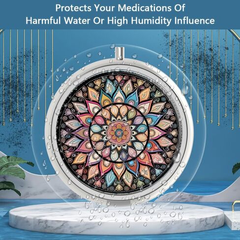 Pill Box 3 Compartment Medicine Pill Case,Portable Pill Box for Pocket or Purse Pill Box Decorative Metal Medicine Vitamin Organizer Unique Gift(Geometric Colorful Mandala) in Kuwait