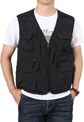 LOUECHY Men's Fishing Vest Lightweight Safari Travel Vest Utility Cargo Vest with Multi Pockets in Saudi Arabia