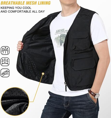 LOUECHY Men's Fishing Vest Lightweight Safari Travel Vest Utility Cargo Vest with Multi Pockets in Saudi Arabia