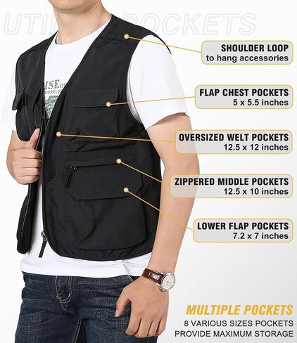 LOUECHY Men's Fishing Vest Lightweight Safari Travel Vest Utility Cargo Vest with Multi Pockets in Saudi Arabia