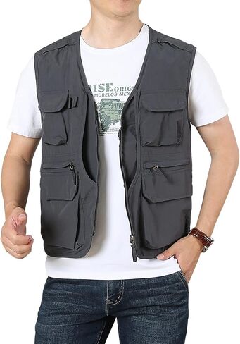 LOUECHY Men's Fishing Vest Lightweight Safari Travel Vest Utility Cargo Vest with Multi Pockets in Saudi Arabia