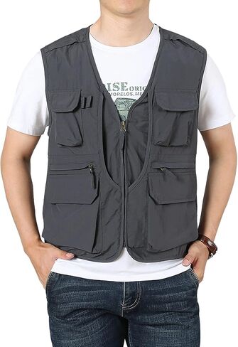LOUECHY Men's Fishing Vest Lightweight Safari Travel Vest Utility Cargo Vest with Multi Pockets in Saudi Arabia