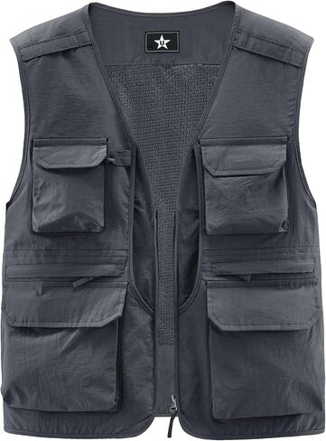 LOUECHY Men's Fishing Vest Lightweight Safari Travel Vest Utility Cargo Vest with Multi Pockets in Saudi Arabia
