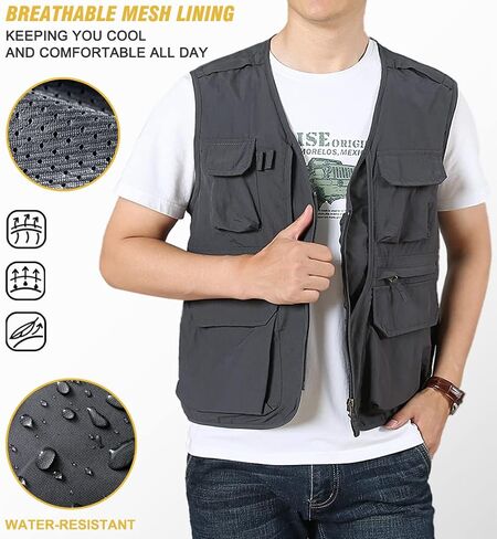 LOUECHY Men's Fishing Vest Lightweight Safari Travel Vest Utility Cargo Vest with Multi Pockets in Saudi Arabia