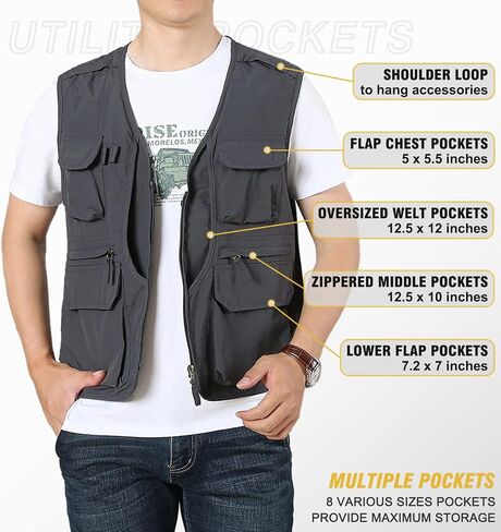 LOUECHY Men's Fishing Vest Lightweight Safari Travel Vest Utility Cargo Vest with Multi Pockets in Saudi Arabia
