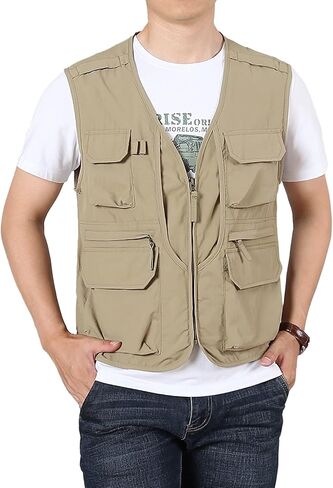 سترة LOUECHY الرجالية لصيد الأسماك خفيفة الوزن للسفر وسفاري، سترة شحن متعددة الجيوب مع جيوب متعددة in Kuwait