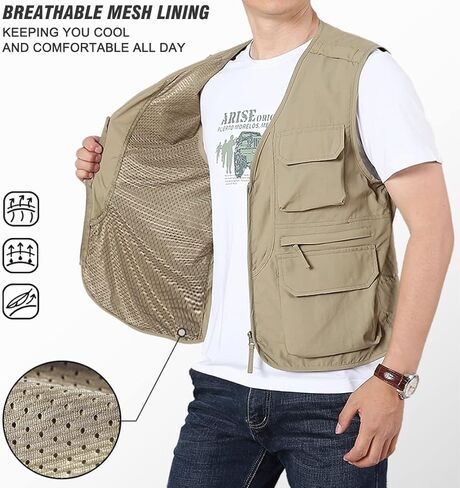 سترة LOUECHY الرجالية لصيد الأسماك خفيفة الوزن للسفر وسفاري، سترة شحن متعددة الجيوب مع جيوب متعددة in Kuwait