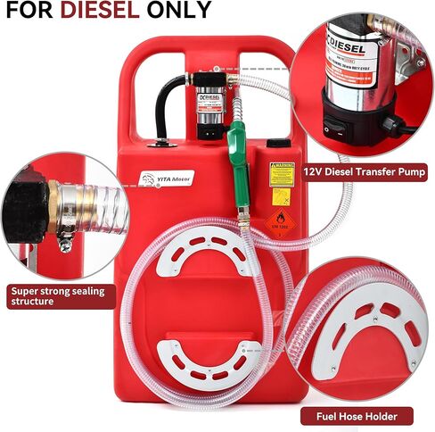 علبة وقود الديزل من YITAMOTOR بسعة 26 جالون، خزان وقود محمول مع مضخة نقل كهربائية 12 فولت، خزان وقود الديزل مع فوهة وقود تلقائية وموصل دوار 360 درجة، أحمر in Kuwait
