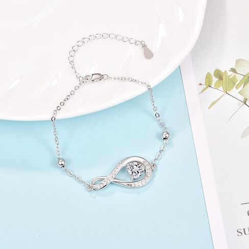 KINGWHYTE Infinity Bracelet 925 Sterling Silver Infinity Bracelets with Heart Zircon Adjustable Wome's Bracelet Jewelry Birthday Anniversary Christmas Gifts for Women in Saudi Arabia