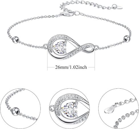 KINGWHYTE Infinity Bracelet 925 Sterling Silver Infinity Bracelets with Heart Zircon Adjustable Wome's Bracelet Jewelry Birthday Anniversary Christmas Gifts for Women in Saudi Arabia