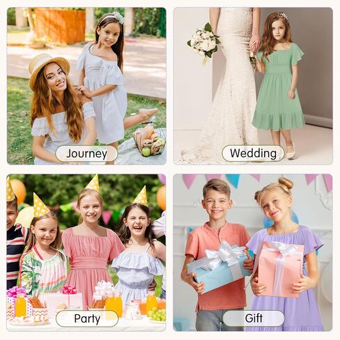 American Trends Girls Dress Ruffle Dress Tie Back Short Sleeve Square Neck Off Shoulder Dress for Girls 4-15 Years in Saudi Arabia
