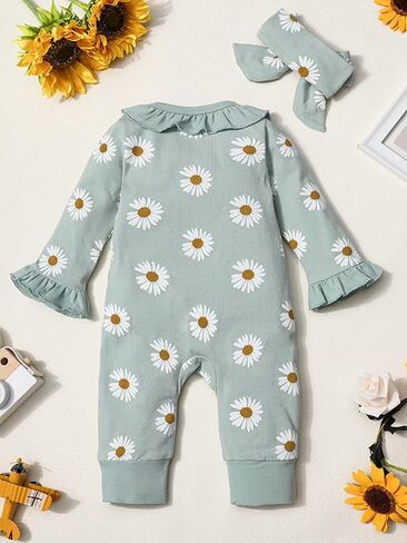 Von kilizo Baby Girl Clothes Infant Newborn Onesie Clothes for Baby Girls Long Sleeve Zip Closure Outfit with Headband in Saudi Arabia