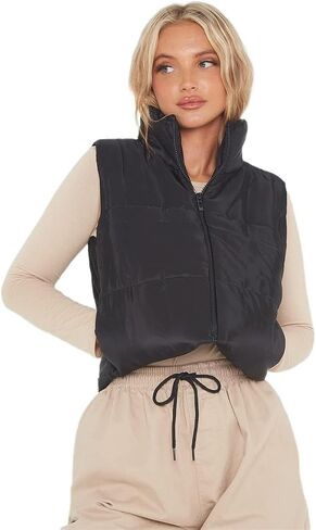 Ladies Short Cropped Puffer Padded Gilet Jacket, Sleeveless Quilted Waistcoat in Saudi Arabia