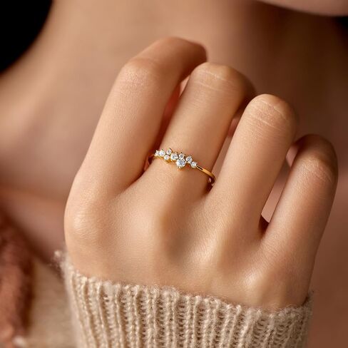 18K Gold Plated 925 Sterling Silver Engagement Rings for Women White Cluster CZ Moissanite Wedding Eternity Bands Ring Dainty Stackable Promise Rings for Her Jewelry Birthday Christmas Gifts in Kuwait