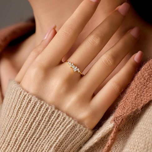 18K Gold Plated 925 Sterling Silver Engagement Rings for Women White Cluster CZ Moissanite Wedding Eternity Bands Ring Dainty Stackable Promise Rings for Her Jewelry Birthday Christmas Gifts in Kuwait