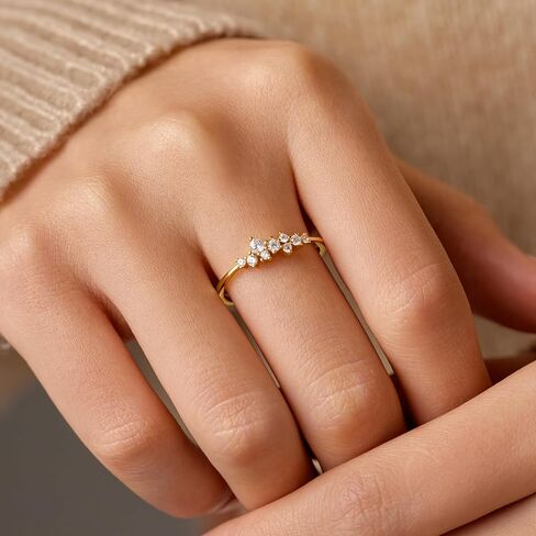 18K Gold Plated 925 Sterling Silver Engagement Rings for Women White Cluster CZ Moissanite Wedding Eternity Bands Ring Dainty Stackable Promise Rings for Her Jewelry Birthday Christmas Gifts in Kuwait