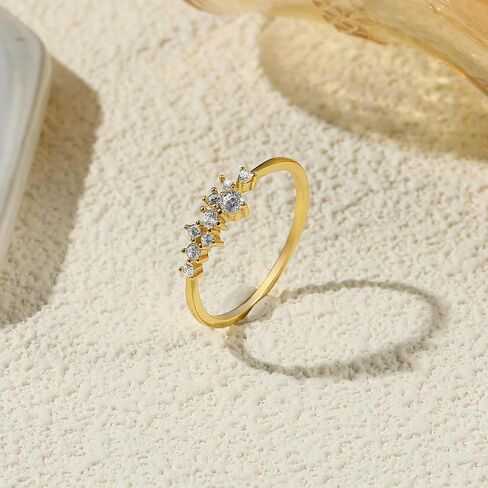 18K Gold Plated 925 Sterling Silver Engagement Rings for Women White Cluster CZ Moissanite Wedding Eternity Bands Ring Dainty Stackable Promise Rings for Her Jewelry Birthday Christmas Gifts in Kuwait