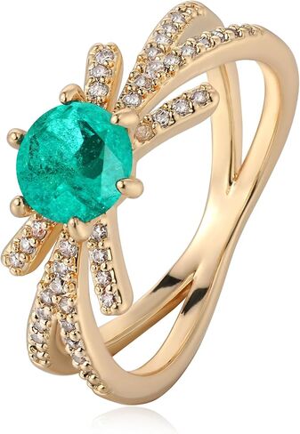 VACRONA Gold Simulated Emerald Ring for Women 14K Gold Plated CZ Emerald Teardrop Floral Minimalist Stack Finger Band Hypoallergenic Jewelry Size 6-8 in Saudi Arabia