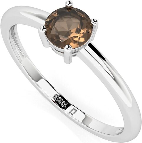 Natural Smoky Quartz Stackable Ring for Women, Girls in Sterling Silver, November Birthstone Jewelry Gifts for Her (Round, Oval, Pear) in Saudi Arabia