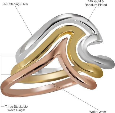 925 Sterling Silver Hawaiian Heirloom Trinity Wave Puzzle Ring Stackable Wedding Engagement Promise Eternity Band, Nickel Free Hypoallergenic for Sensitive Skin, with Gift Box in Saudi Arabia