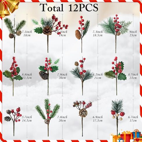 12Pcs Wedding Versatile Artificial Holly Red Berry Stems,Silk Artificial Pine Cone Picks Christmas Stems, Mini Artificial Pine Tree for Christmas Party Flower Wreaths Winter Holiday Decorations in Saudi Arabia