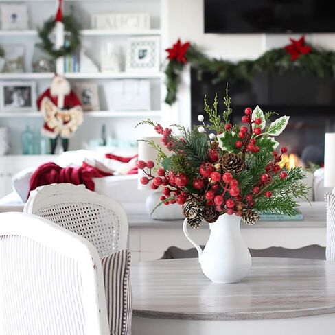12Pcs Wedding Versatile Artificial Holly Red Berry Stems,Silk Artificial Pine Cone Picks Christmas Stems, Mini Artificial Pine Tree for Christmas Party Flower Wreaths Winter Holiday Decorations in Saudi Arabia