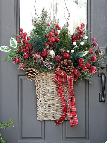 12Pcs Wedding Versatile Artificial Holly Red Berry Stems,Silk Artificial Pine Cone Picks Christmas Stems, Mini Artificial Pine Tree for Christmas Party Flower Wreaths Winter Holiday Decorations in Saudi Arabia