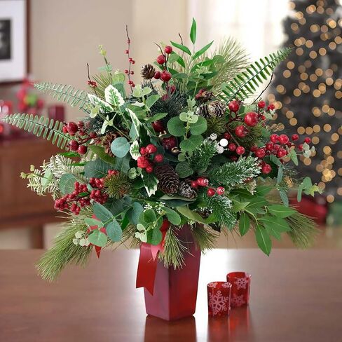 12Pcs Wedding Versatile Artificial Holly Red Berry Stems,Silk Artificial Pine Cone Picks Christmas Stems, Mini Artificial Pine Tree for Christmas Party Flower Wreaths Winter Holiday Decorations in Saudi Arabia