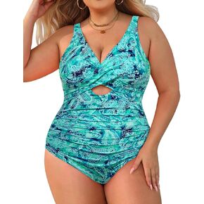 Aqua Eve Plus Size One Piece Swimsuit for Women Tummy Control Bathing Suits Cut Out Swimwear