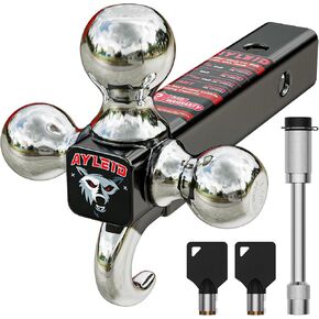 Ayleid Trailer Hitch Tri-Ball Mount with Anti-Theft Locking Hitch Pin&Hook&Rotatable Tow Shackle,Fits 2-in Receiver with 1-7/8-in,2-in,2-5/16-in Hitch Ball Adjustable with Shackle